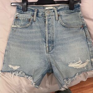 Agolde Light Blue Distressed Jean Shorts